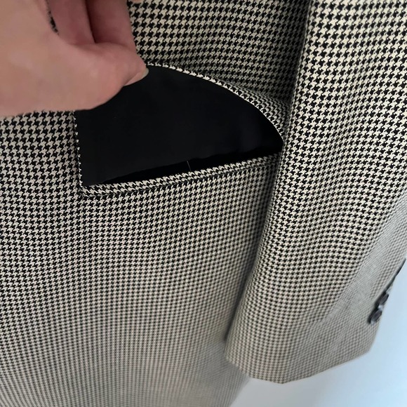 T Harris London Sport Coat Mens Blazer Size 46L Houndstooth Silk Wool Tan - Picture 11 of 13